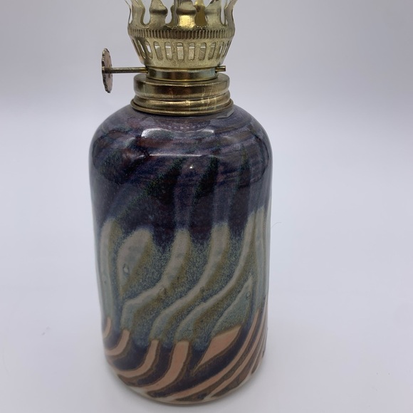 Susan Balentine Stoneware Studio Art Pottery Cylinder Oil Lamp W/ Globe Signed - Picture 6 of 10